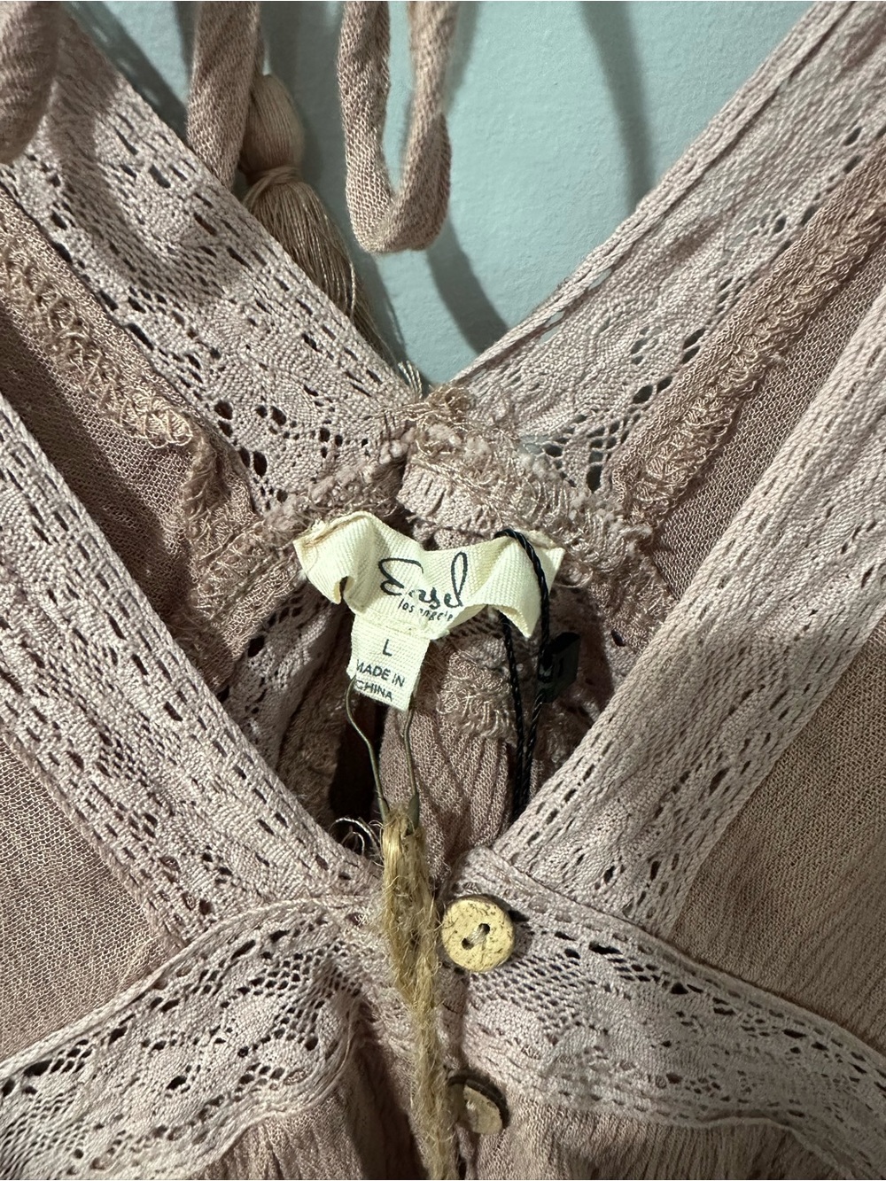 easel Blush Mauve Ruffle Tie-Back Boho Blouse - Picture 3 of 6